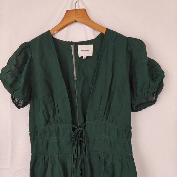 Reformation Grady Deep V Neck Puff Sleeves Mini Dress In Forest Size 4 Women's - Picture 6 of 11